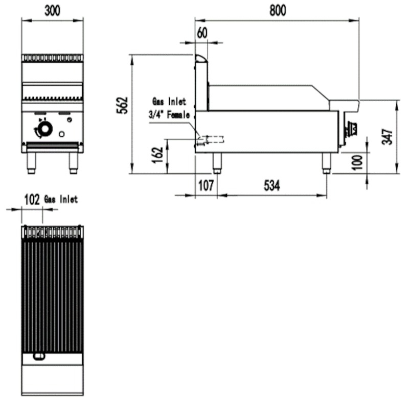 AG Single Burner Commercial Chargrill - 300MM width - LPG