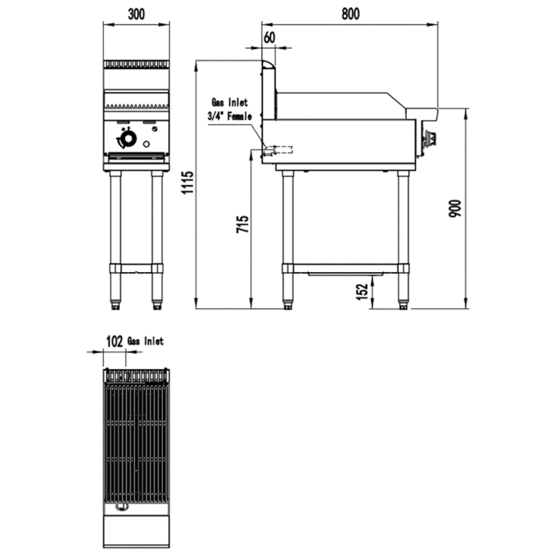 AG Single Burner Commercial Chargrill - 300MM width - LPG