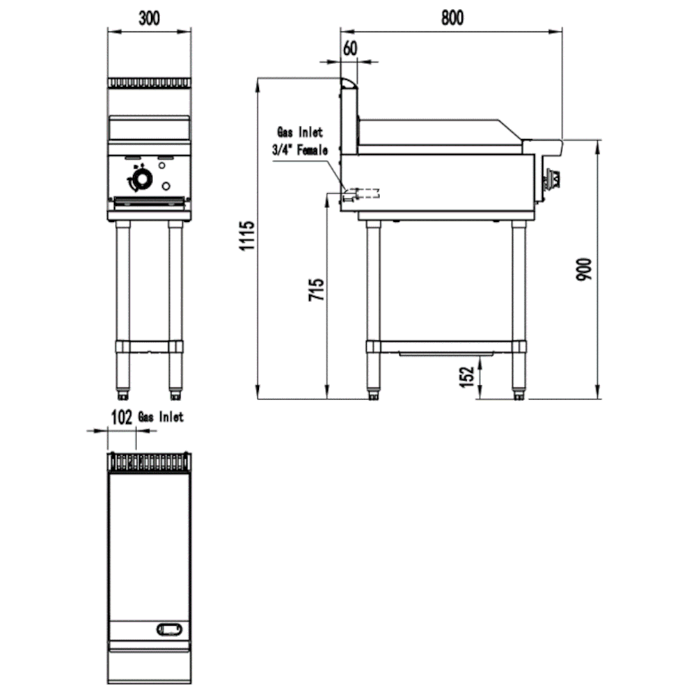 AG Single Burner Commercial Flat Griddle/Hotplate - 300MM WIDTH - LPG