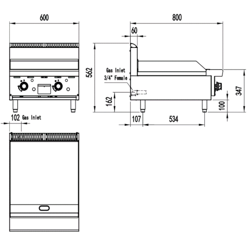 AG Twin Burner Commercial Flat Griddle/Hotplate - 600MM WIDTH - LPG