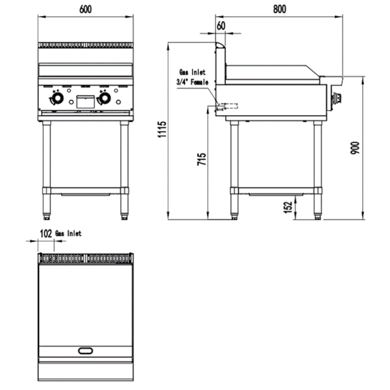 AG Twin Burner Commercial Flat Griddle/Hotplate - 600MM WIDTH - LPG