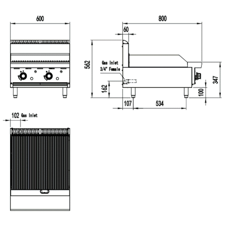 AG Two Burner Commercial Chargrill - 600MM width - LPG