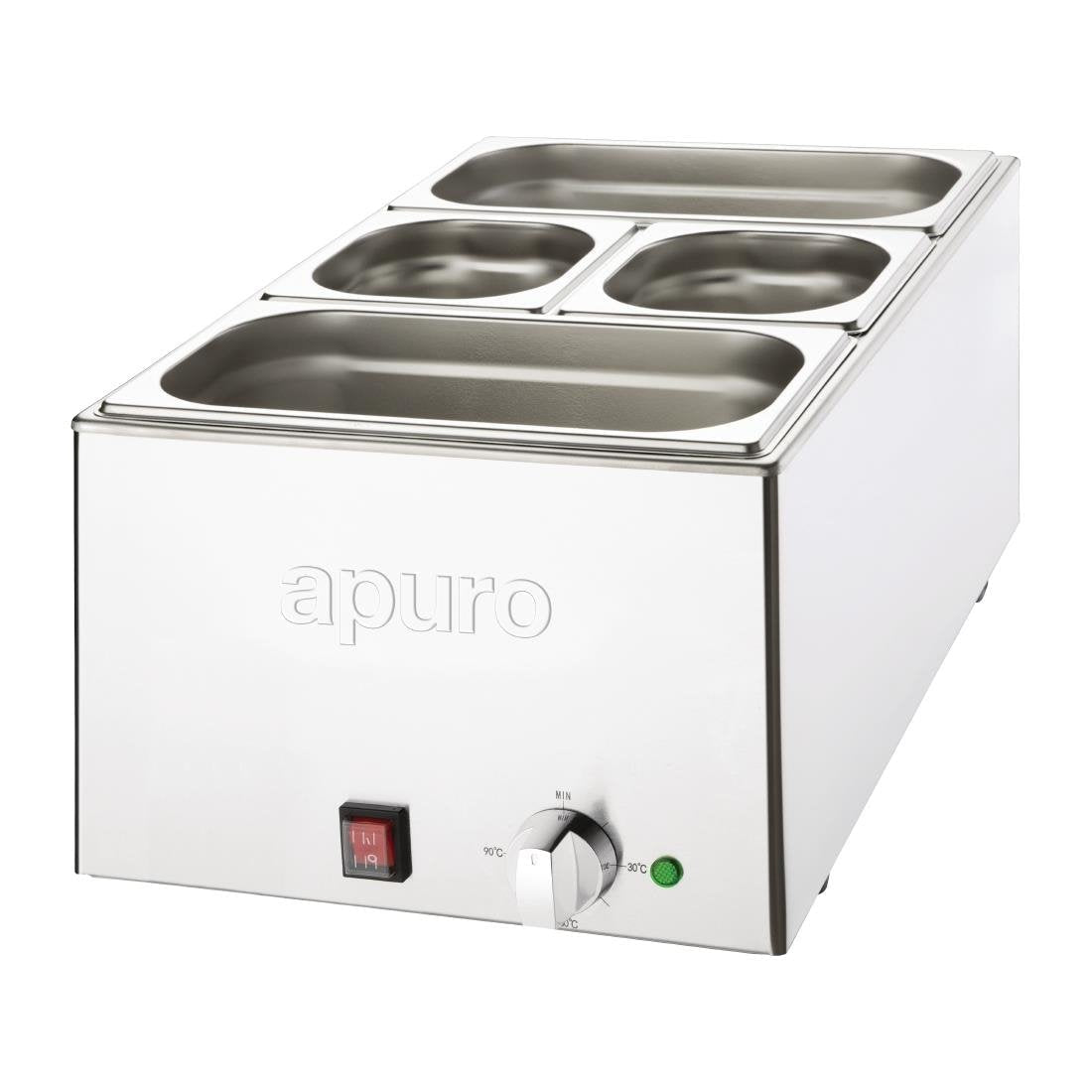 Apuro Bain-Marie with Pans 2x1/3 & 2x1/6 Pans 150mm Deep Inc Lids