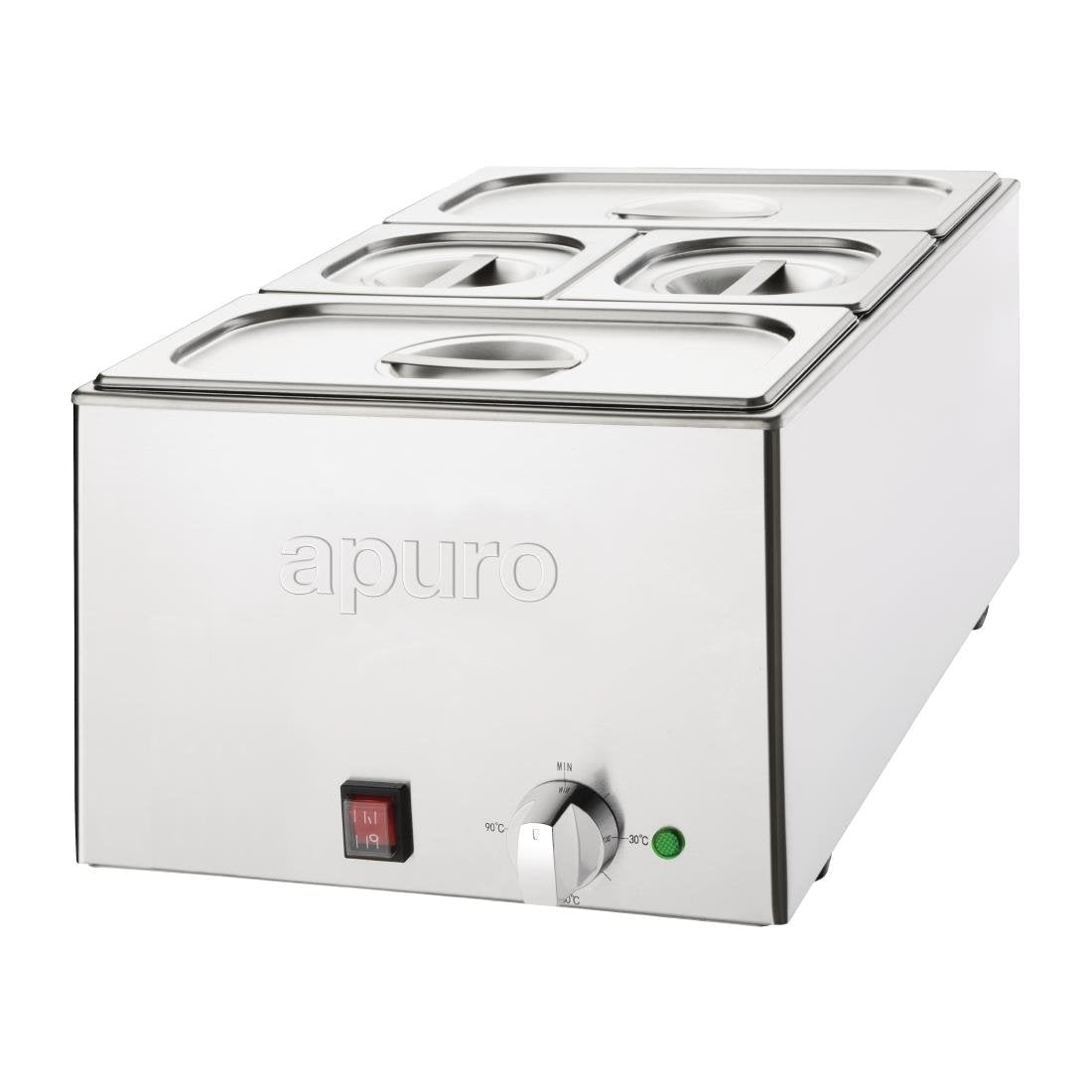 Apuro Bain-Marie with Pans 2x1/3 & 2x1/6 Pans 150mm Deep Inc Lids