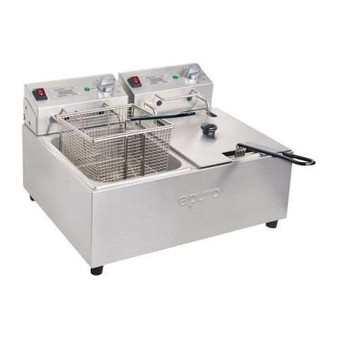 Apuro Twin Tank Twin Basket 2x 5Ltr Countertop Fryer with Timer 2x 2.2kW