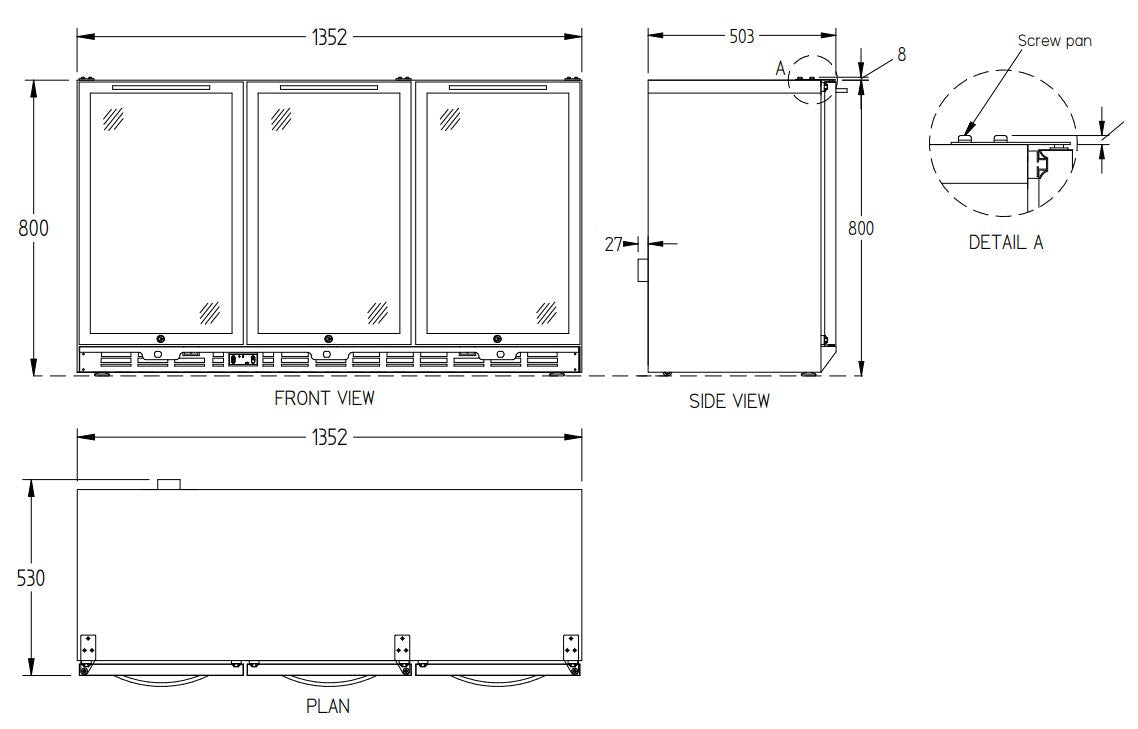 Williams Three Door Stainless Steel Bottle Cooler 800mm High