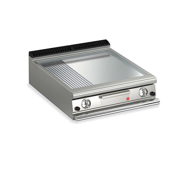 Baron 2 Burner Gas Fry Top With 2/3 Smooth 1/3 Ribbed Chrome Plate And Thermostat Control - 900Mm Depth