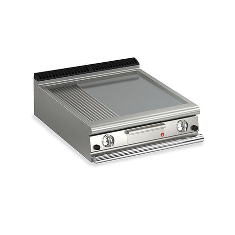 Baron 2 Burner Gas Fry Top With 2/3 Smooth 1/3 Ribbed Mild Steel Plate - 700Mm Depth