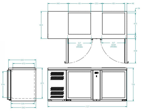Williams Glass Chiller - Two Door Spring Loaded Glass Chiller - 500 x 500 baskets GC25UGDSL