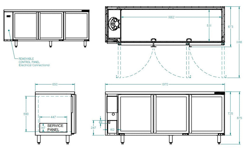 Williams Boronia - Three Door Stainless Steel Remote Back Bar Counter Display Refrigerator