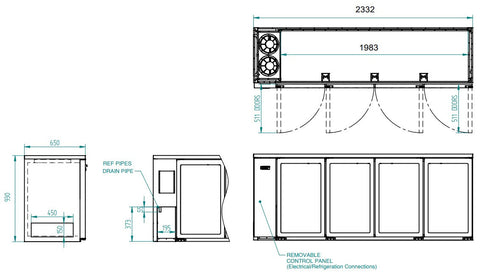 Williams Cameo - Four Door Stainless Steel Remote Back Bar Counter Display Refrigerator