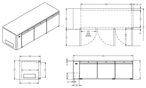 Williams Emerald - Three Door Stainless Steel Remote Under Counter Refrigerator HE3RSS