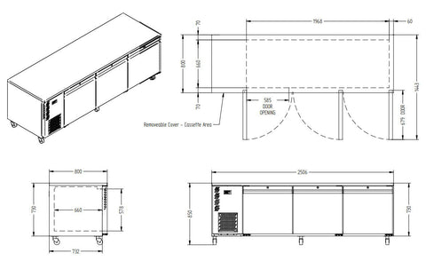 Williams Emerald - Three Door Stainless Steel Under Counter Refrigerator With Blown Air Well HE3USSBA