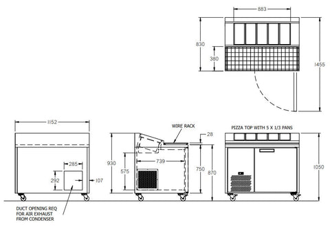 Williams Jade Pizza - One Door White Colorbond Pizza Prep Counter Refrigerator With Blown Air Well HJ1PCBA