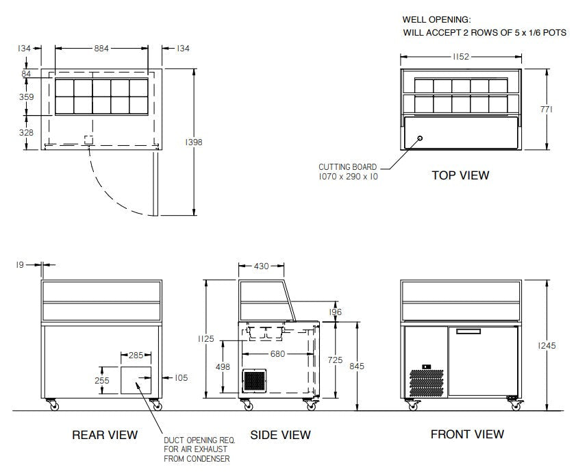 Williams Jade Sandwich - One Door White Colorbond Prep Counter Refrigerator With Blown Air Well