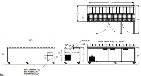 Williams Jade Pizza - Three Door White Colorbond Pizza Prep Counter Refrigerator With Blown Air Well