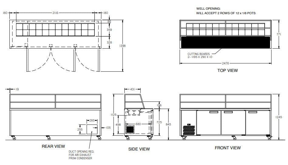 Williams Jade Sandwich - Three Door White Colorbond Prep Counter Refrigerator With Blown Air Well