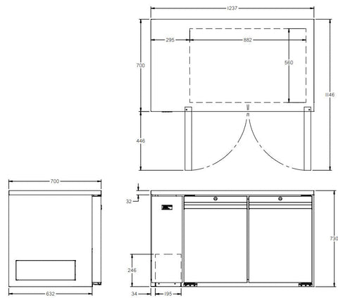 Williams Opal - Two Door Stainless Steel Remote Under Counter Refrigerator With Blown Air Well HO2RSSBA
