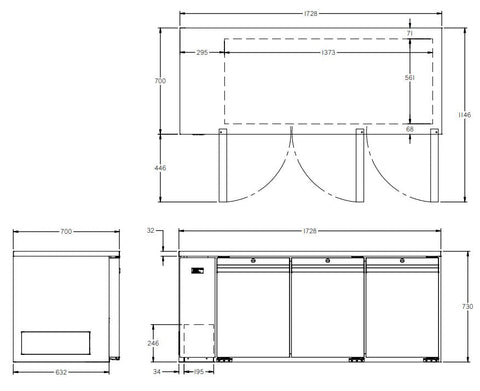 Williams Opal - Three Door Stainless Steel Remote Under Counter Refrigerator With Blown Air Well HO3RSSBA