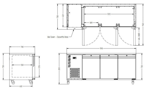 Williams Opal - Three Door Stainless Steel Under Counter Refrigerator With Blown Air Well HO3USSBA