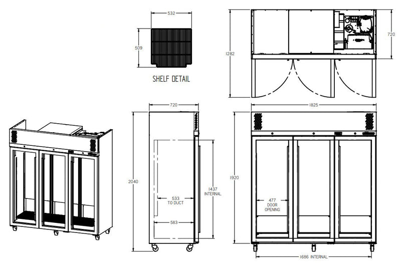 Williams Pearl - Three Door White Colorbond Upright Display Refrigerator