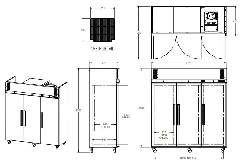 Williams Pearl - Three Door Stainless Steel Upright Storage Refrigerator