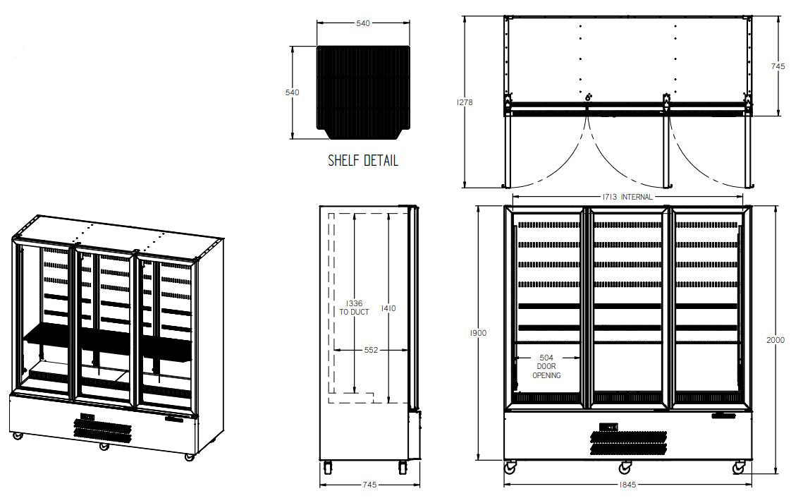 Williams Quartz Star - Three Door Stainless Steel Upright Display Refrigerator