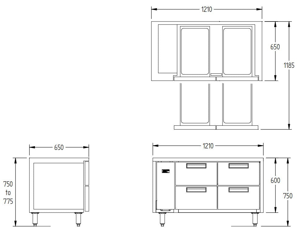 Williams Jarrah - Four Drawer Remote Hiline Refigerator