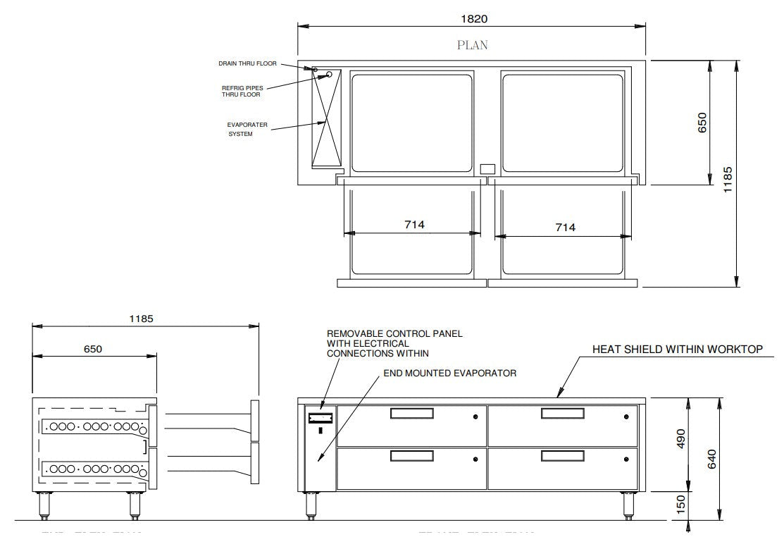 Williams Jarrah - Four Drawer Remote Lowline Refigerator