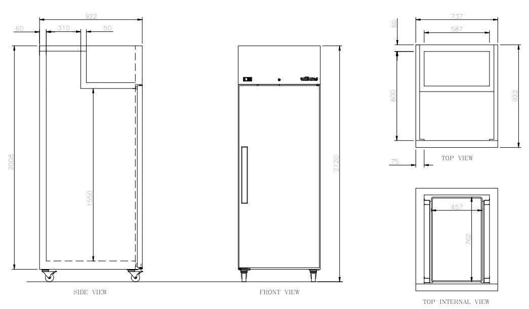 Williams Crystal - One Door Stainless Steel Upright Bakery Freezer