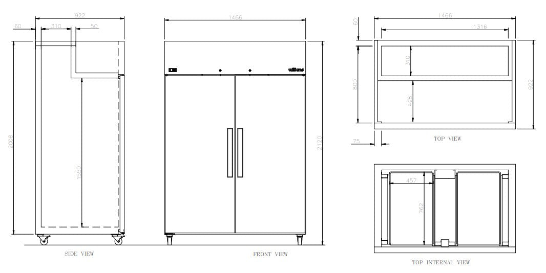 Williams Crystal - Two Door  Stainless Steel Upright Bakery Freezer