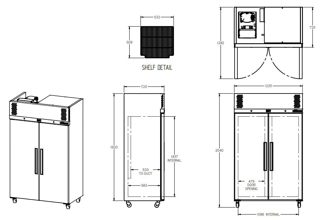 Williams Pearl - Two Door Stainless Steel Upright Storage Freezer