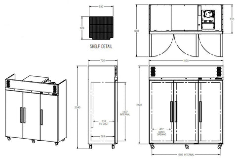 Williams Pearl - Three Door Stainless Steel Upright Storage Freezer