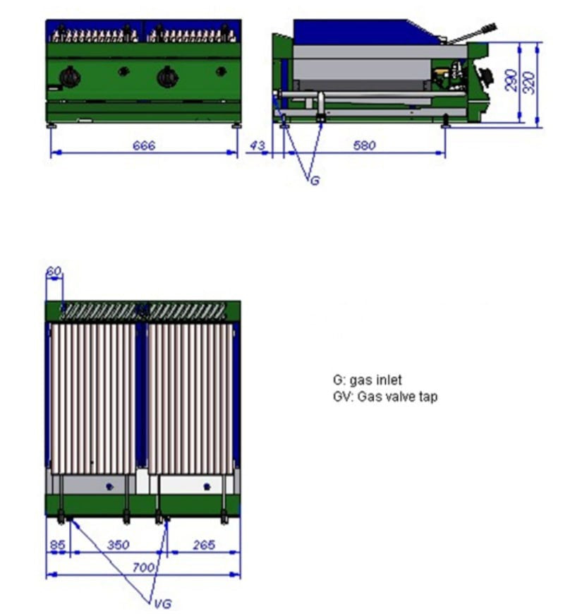 Fagor 700 Series Gas Charcoal 2 Grid Grill BG7-10