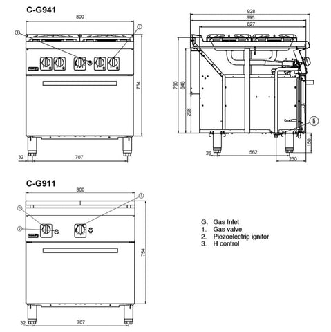 Fagor 900 Series Natural Gas 4 Burner CG9-41H