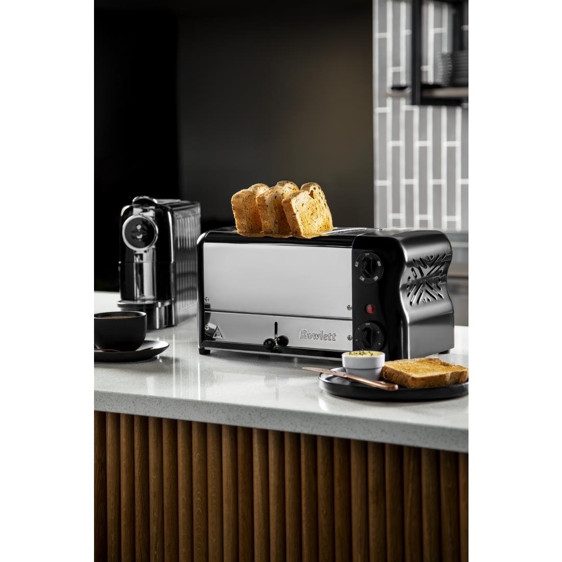 Rowlett Esprit 4 Slot Toaster Jet Black with Elements & Sandwich Cage