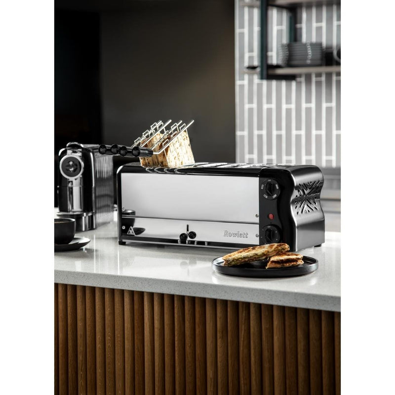 Rowlett Esprit 6 Slot Toaster Jet Black with Elements & Sandwich Cage