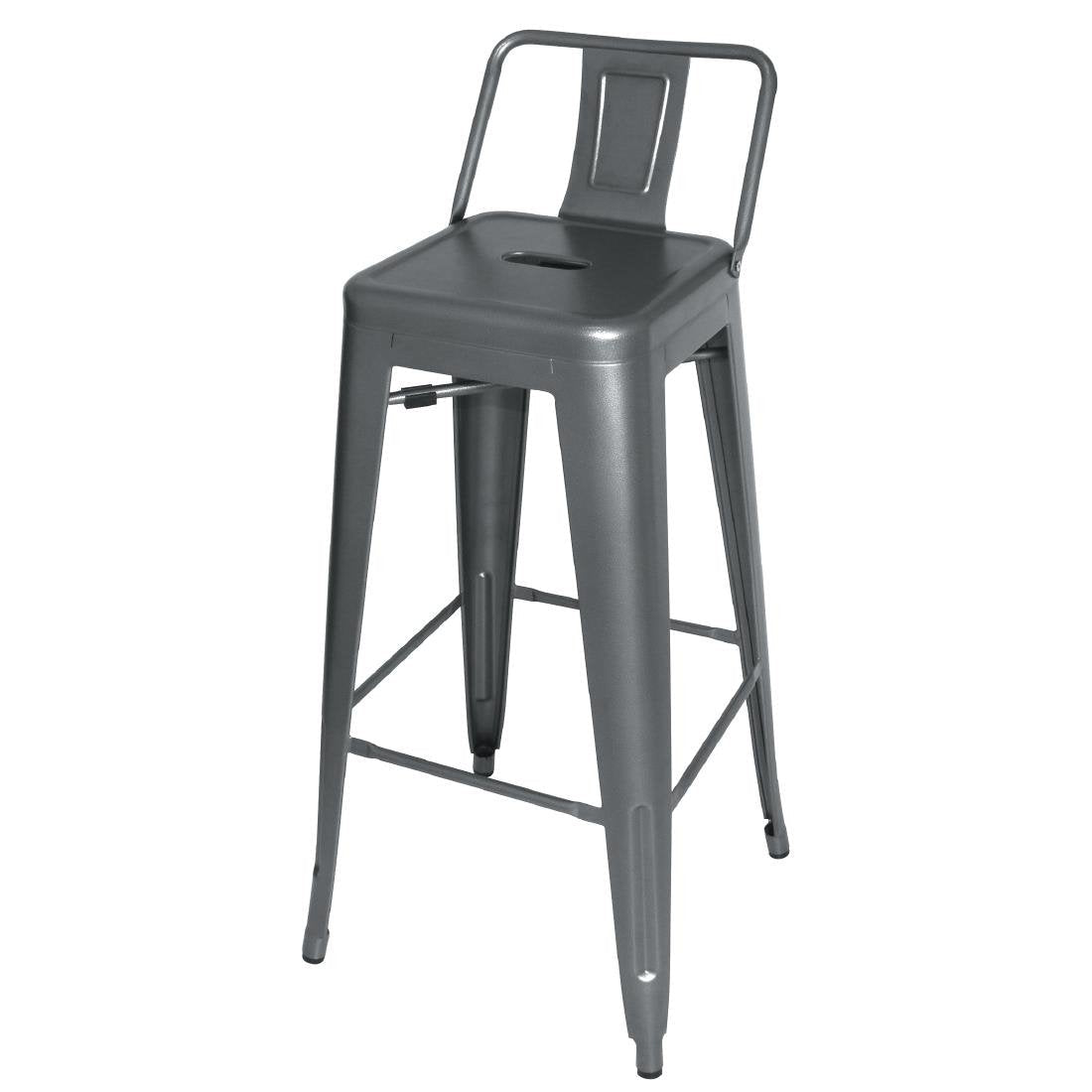 Bolero High Metal Bar Stools with Back Rests Gun Metal Grey (Pack of 4)