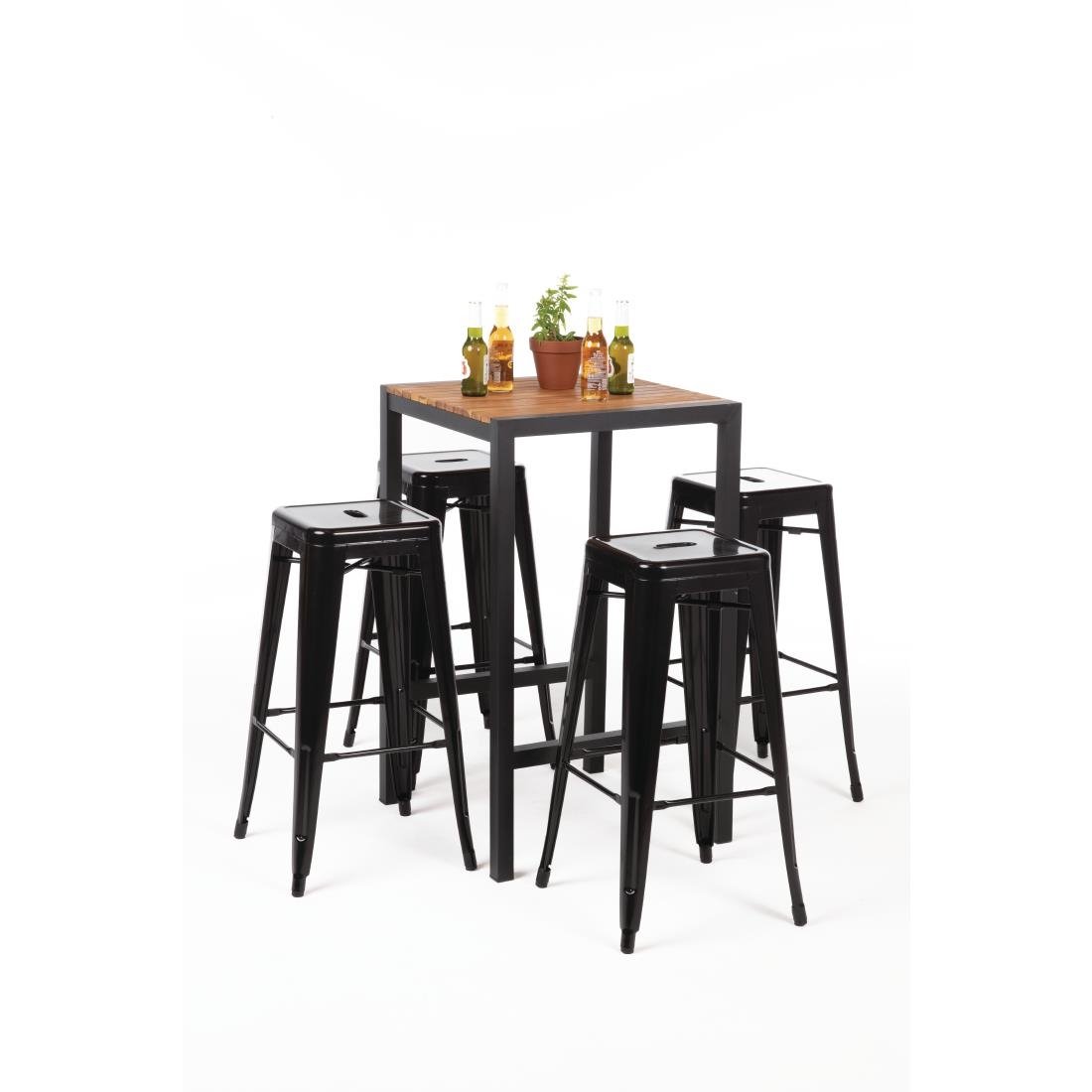 Bolero Square Steel and Acacia Bar Table 600mm