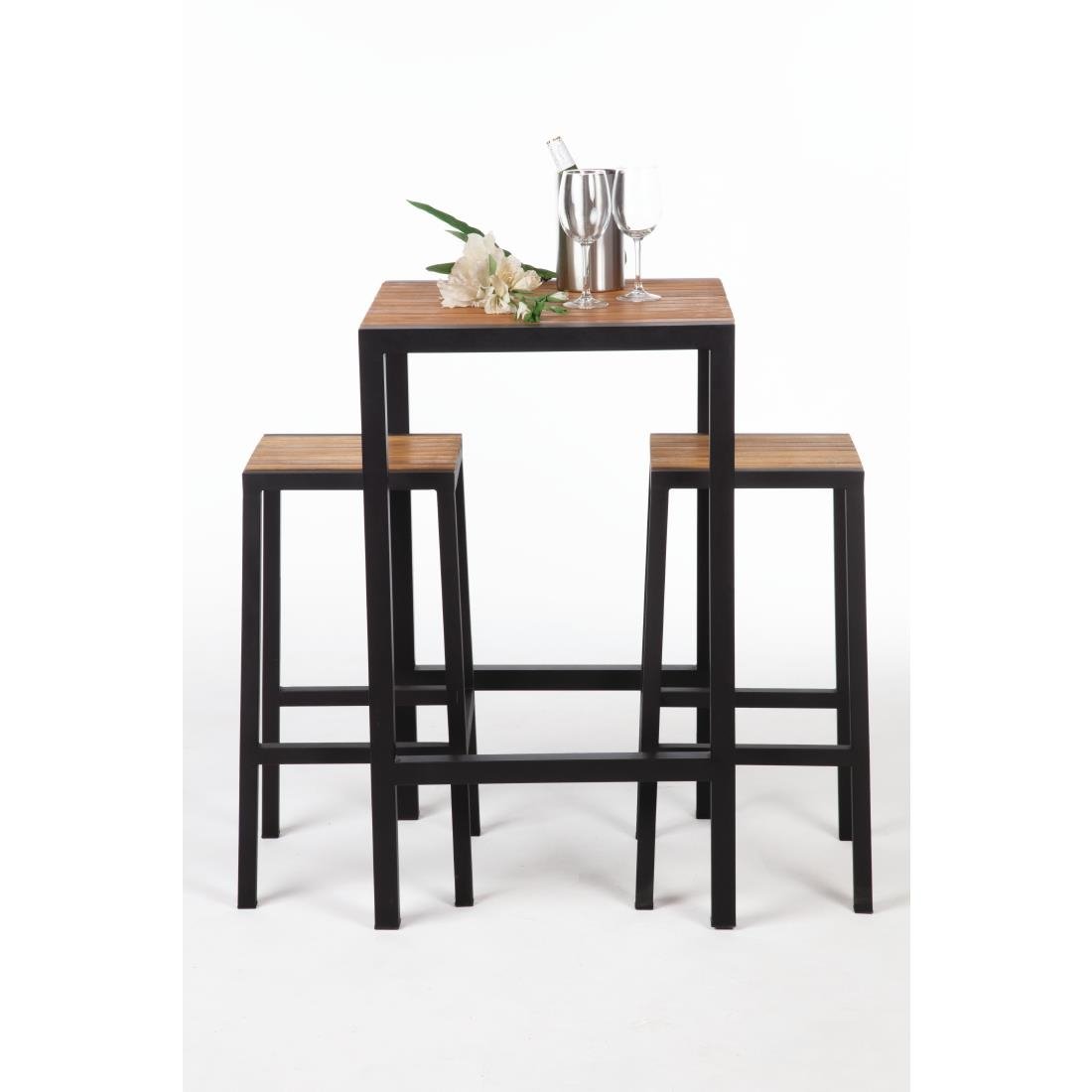 Bolero Square Steel and Acacia Bar Table 600mm