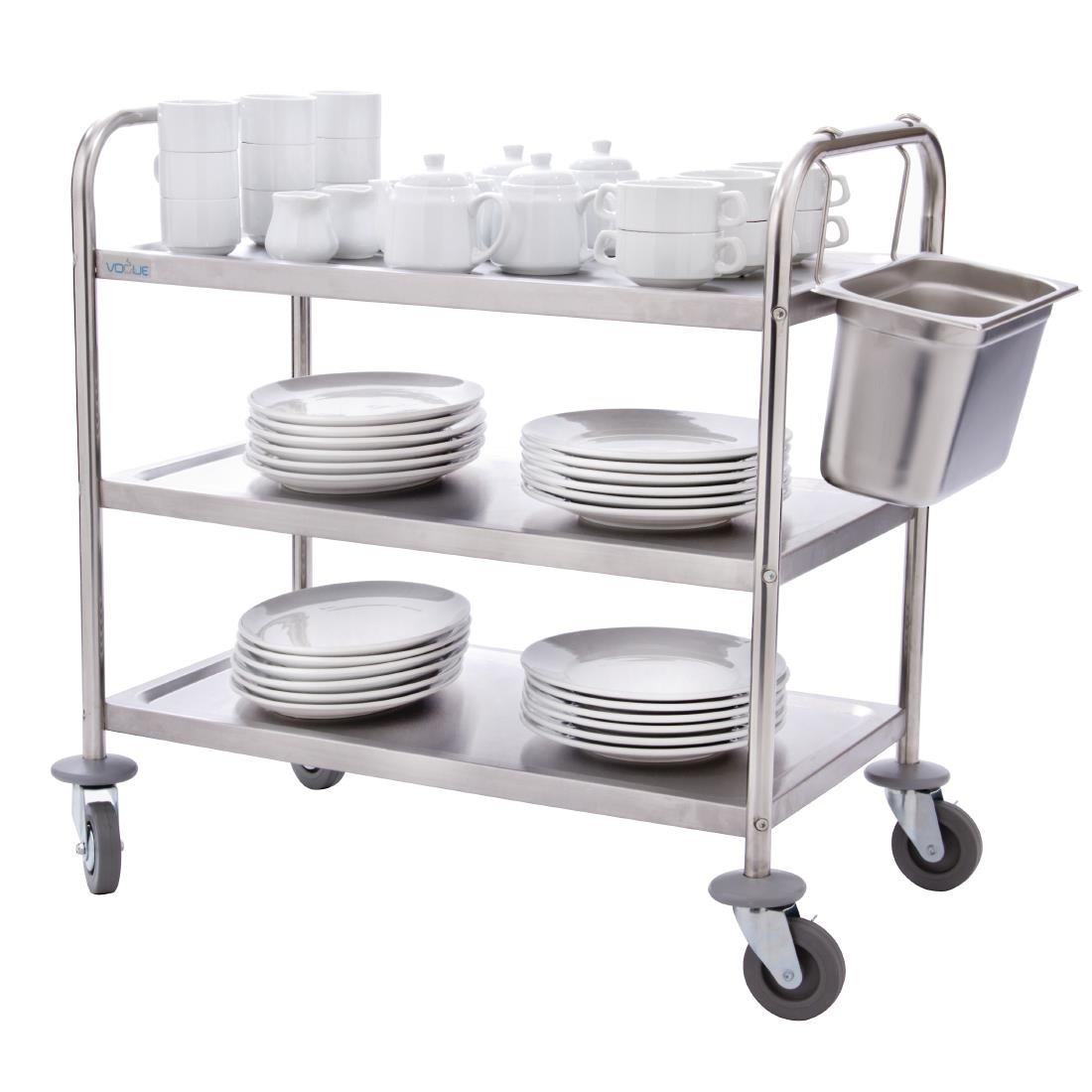 Vogue Stainless Steel 3 Tier Clearing Trolley Large