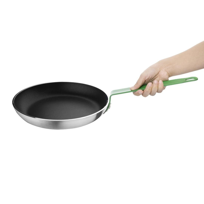 Hygiplas Non Stick Teflon Aluminium Frying Pan with Green Handle 280mm