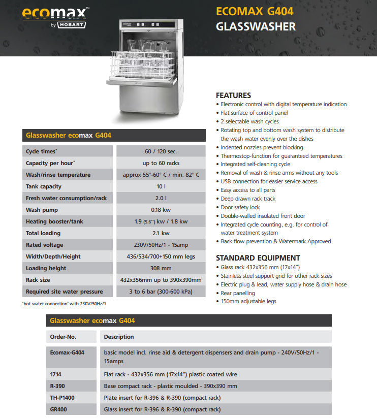 Hobart Ecomax Compact Glasswasher - 404