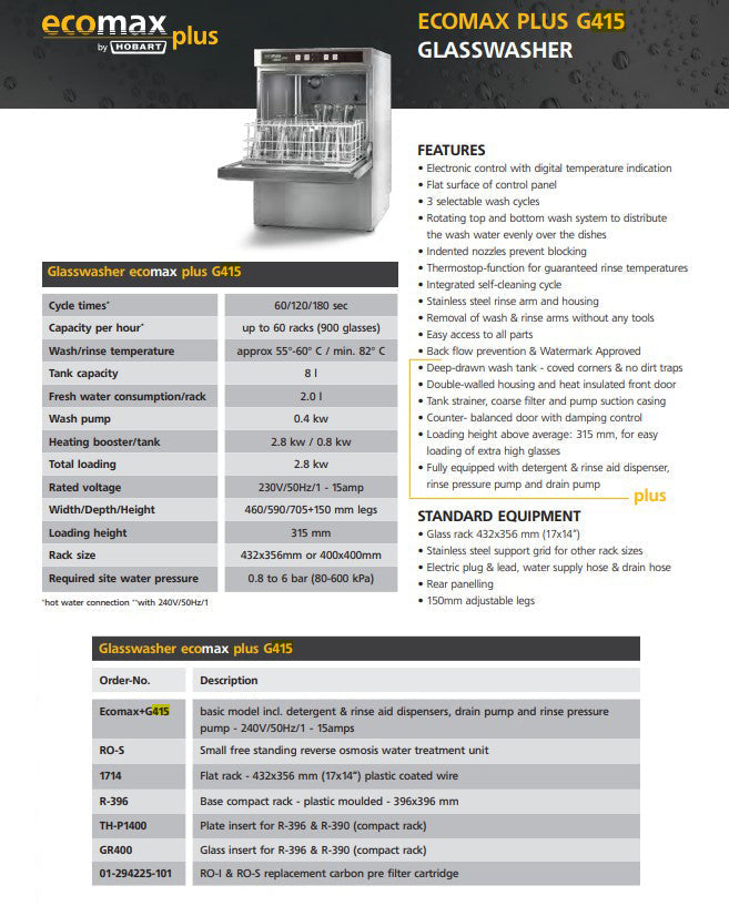 Hobart Ecomaxplus Compact Glasswasher - G415