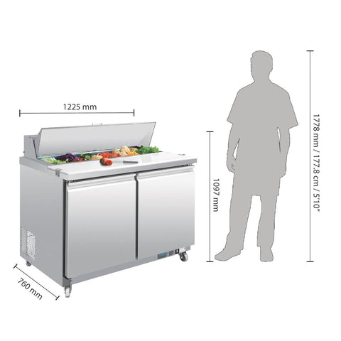 Polar U-Series 2 Door Prep Counter Fridge 405Ltr