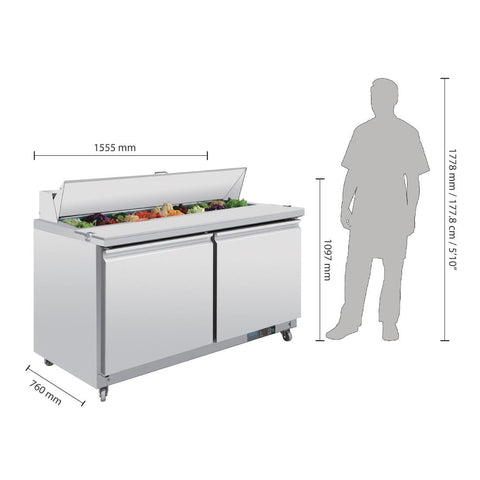 Polar U-Series 2 Door Prep Counter Fridge 527Ltr