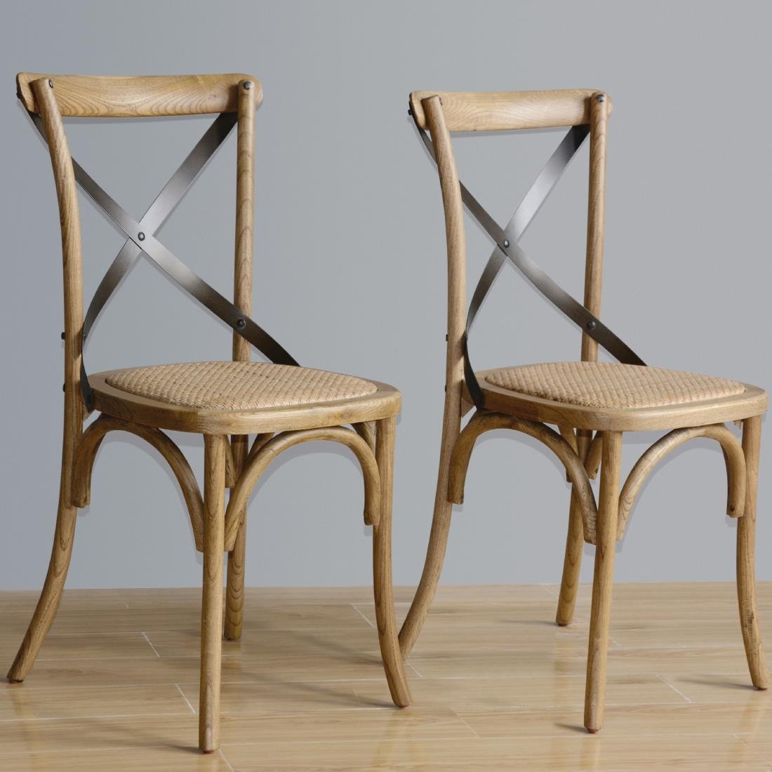 Bolero Natural Wooden Dining Chairs with Backrest (Pack of 2)