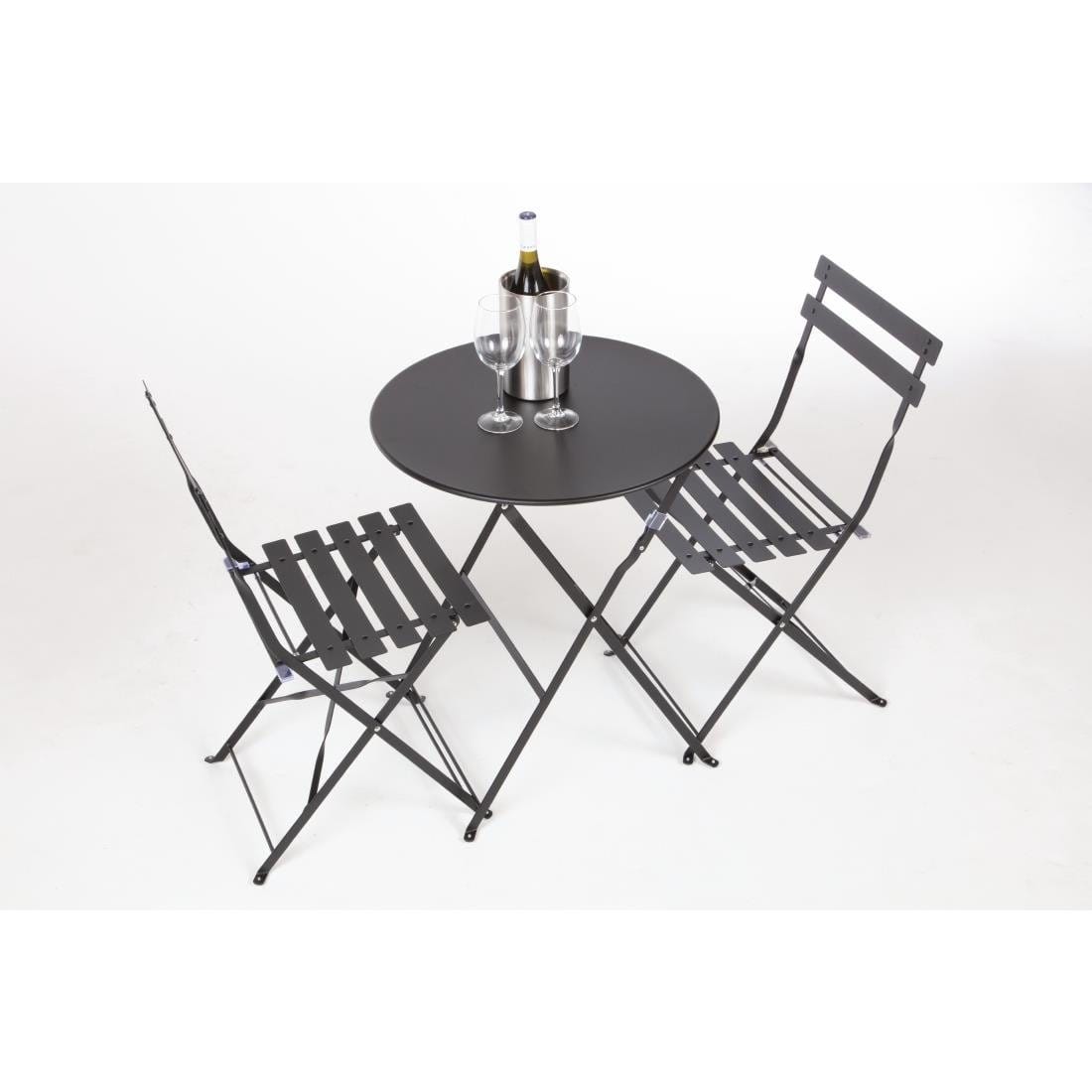 Bolero Black Pavement Style Steel Folding Chairs (Pack of 2)