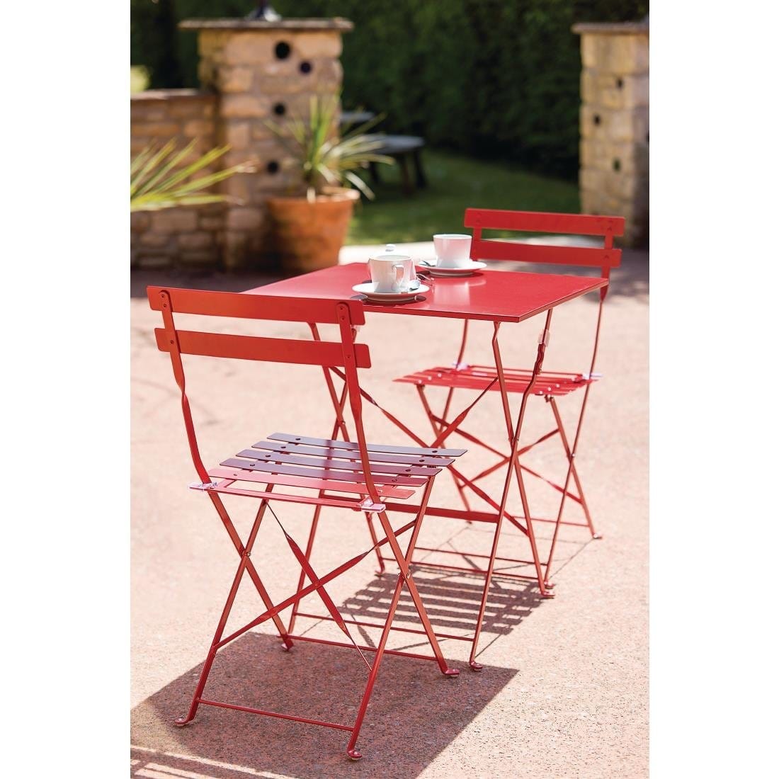 Bolero Red Pavement Style Steel Folding Chairs (Pack of 2)