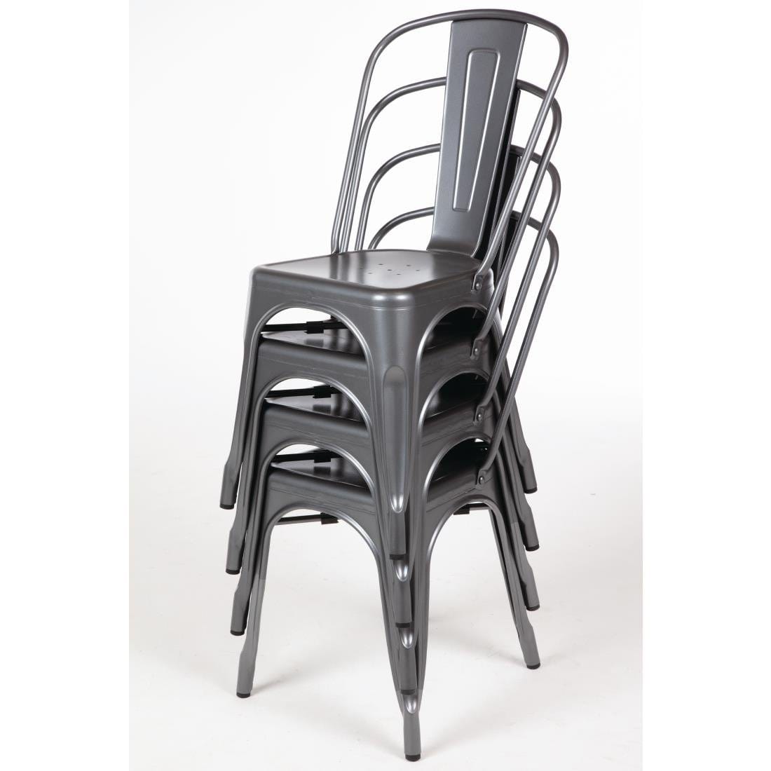 Bolero Gun Metal Grey Steel Bistro Side Chair (Pack of 4)